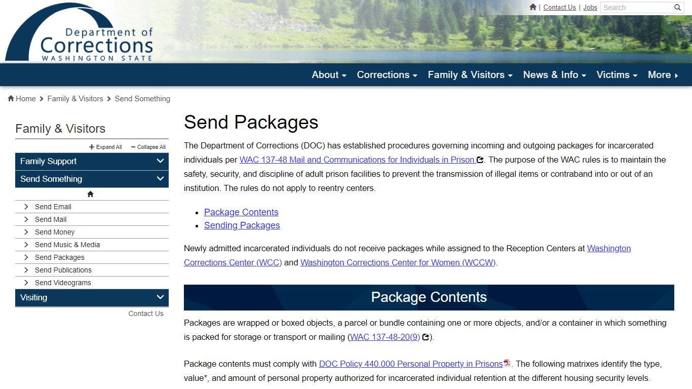 Send Packages | Washington State Department of Corrections